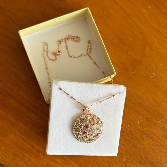 NWOT Rose Gold Multicolor Gem Necklace - Picture 3 of 3
